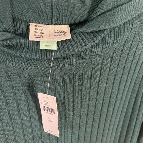 Saturday Sunday Dress XS Sweater Knit Ribbed‎ Anthropologie Hoodie Green Holiday - Picture 3 of 8